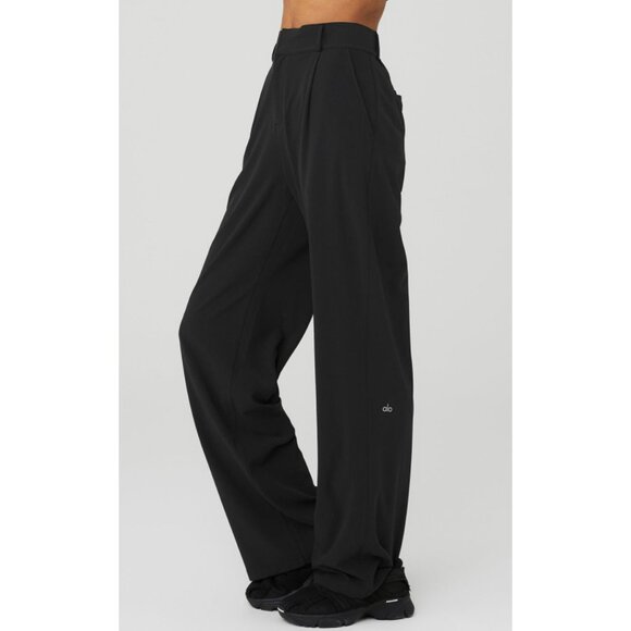 Alo High-Waist Dreamscape Trousers Black Wide Leg Hi-Rise Waisted Palazzo Pants - Picture 1 of 11